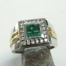 Men's High Quality Colombian Emerald Diamond Ring in 14k WG Size 9 Make Offer