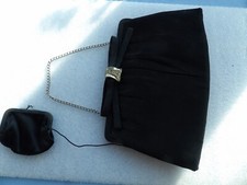 Vintage "After Five" Satin Purse, Bow Clasp, chain handle, attached coin purse