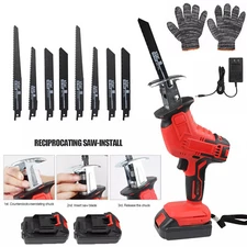 24V Cordless Reciprocating Saw + 2 Battery & Charger Recip Sabre Saw + 8 Blades