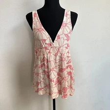 VTG Old Navy Tank Top Large Women Y2K Babydoll Floral Empire Waist Beige
