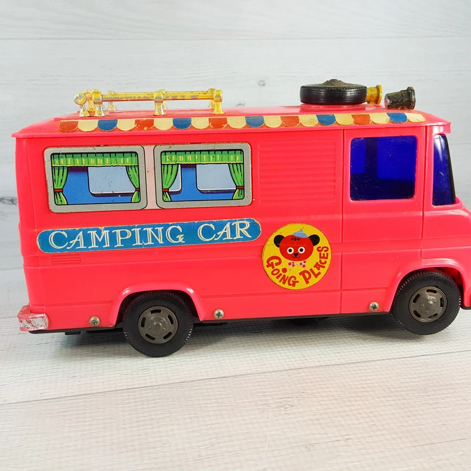Casa rodante vintage Going Places camping coche rosa 9" plástico a batería Japón Foto 4 de 4