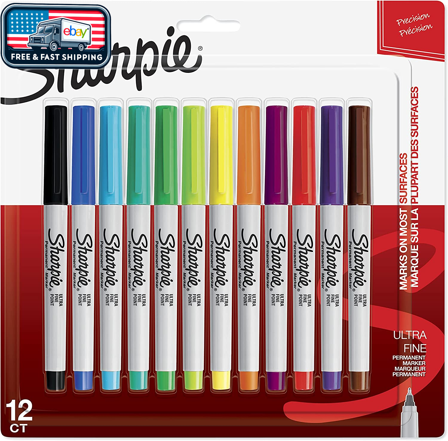 Permanent Markers, Ultra Fine Point, 12 Assorted Colors, Quick Dry,-image