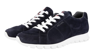 PRADA Suede Prax Linea Rossa Sneaker - 4E3233 Blue White - NEW - 6.5 40.5