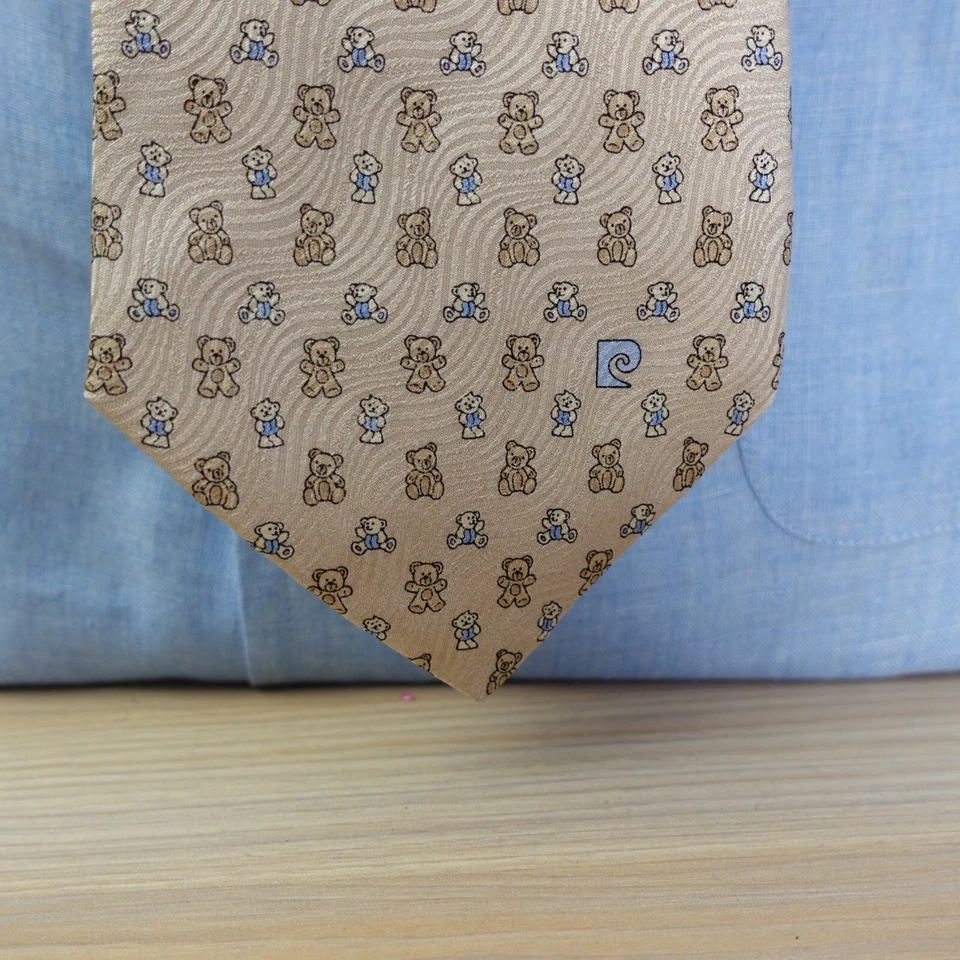 领带男式 PIERRE CARDIN 巴黎米色丝绸泰迪熊设计师豪华意大利 — 第 2/4 张图片