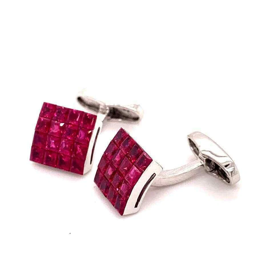 Impressive Princess Cut Red Ruby Square Design Men's Bright Finish Fine Cufflink - Image 3 of 4