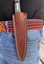 Leather Crafted Belt Loop Knife Sheath Holster Fix Dagger Blade Double edge