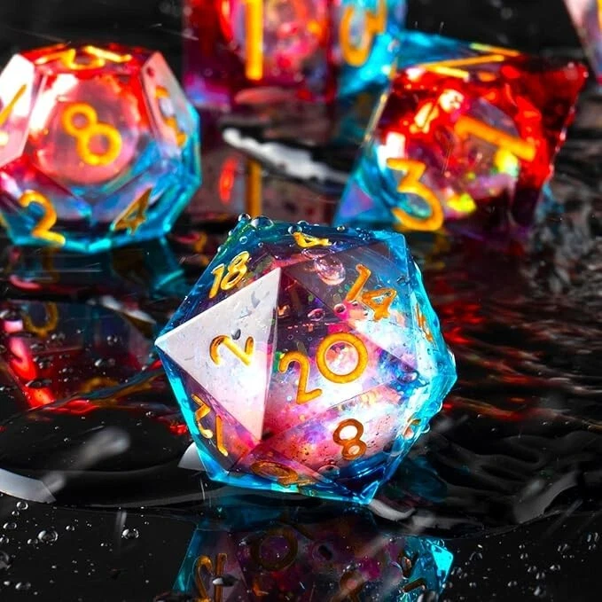 Sharp Edges DND Dice Blue red Polyhedral Liquid core Resin handmade rpg dice set - Image 3 of 4