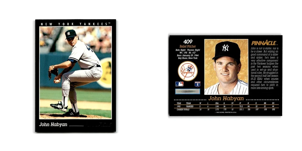 John Habyan 1993 Pinnacle #409 New York Yankees Baseball Card NM - Image 3 of 3