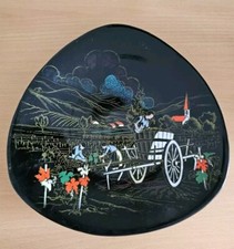 Longwy Stoneware Vintage Platter/Plate Enamel Carriage Collectors Plate France 