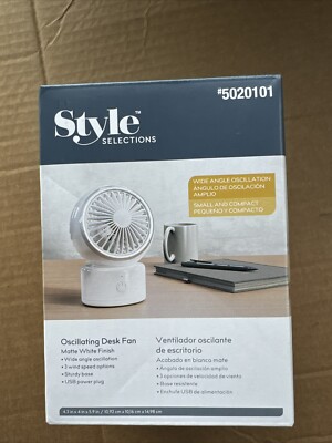 Style Selections 5020101 3 Speed Oscillating Desk Fan USB Powered