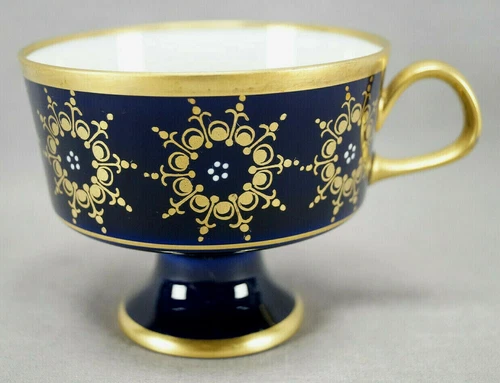 Lichte Thuringia  Gold Medallion Raised White Beaded Cobalt Pedestal Cup