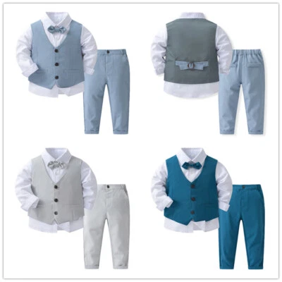 AGOKY DE Baby Jungen Anzug Gentleman Suit Langarm Fliege Hemd Weste Hose Hochzeitanzug