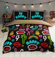 Image of Rapport - Reversible Be Happy Funky Neon Effect Duvet Quilt Cover Bedding Set