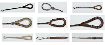 ANTIQUE RETAILERS SHOE SHOP ADVERTISING BUTTON HOOK - CHOOSE FROM LIST