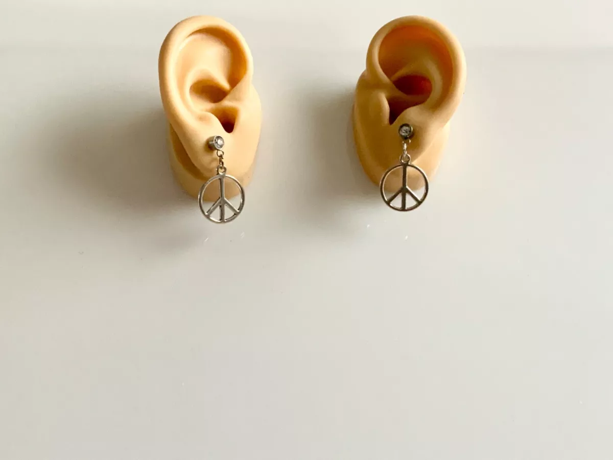 Peace Sign Hippie Boho Earrings Jewelry Piercing Posts Studs Clear CZ