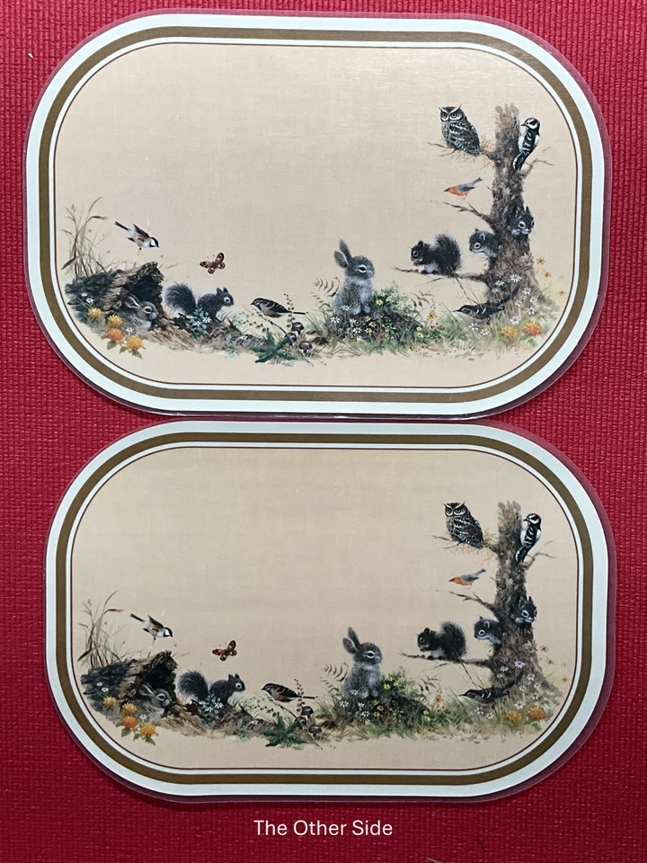 Manteles individuales AmericaMark Woodland Scene, juego de dos, conejo, zorro, insectos, 1978 Foto 2 de 2