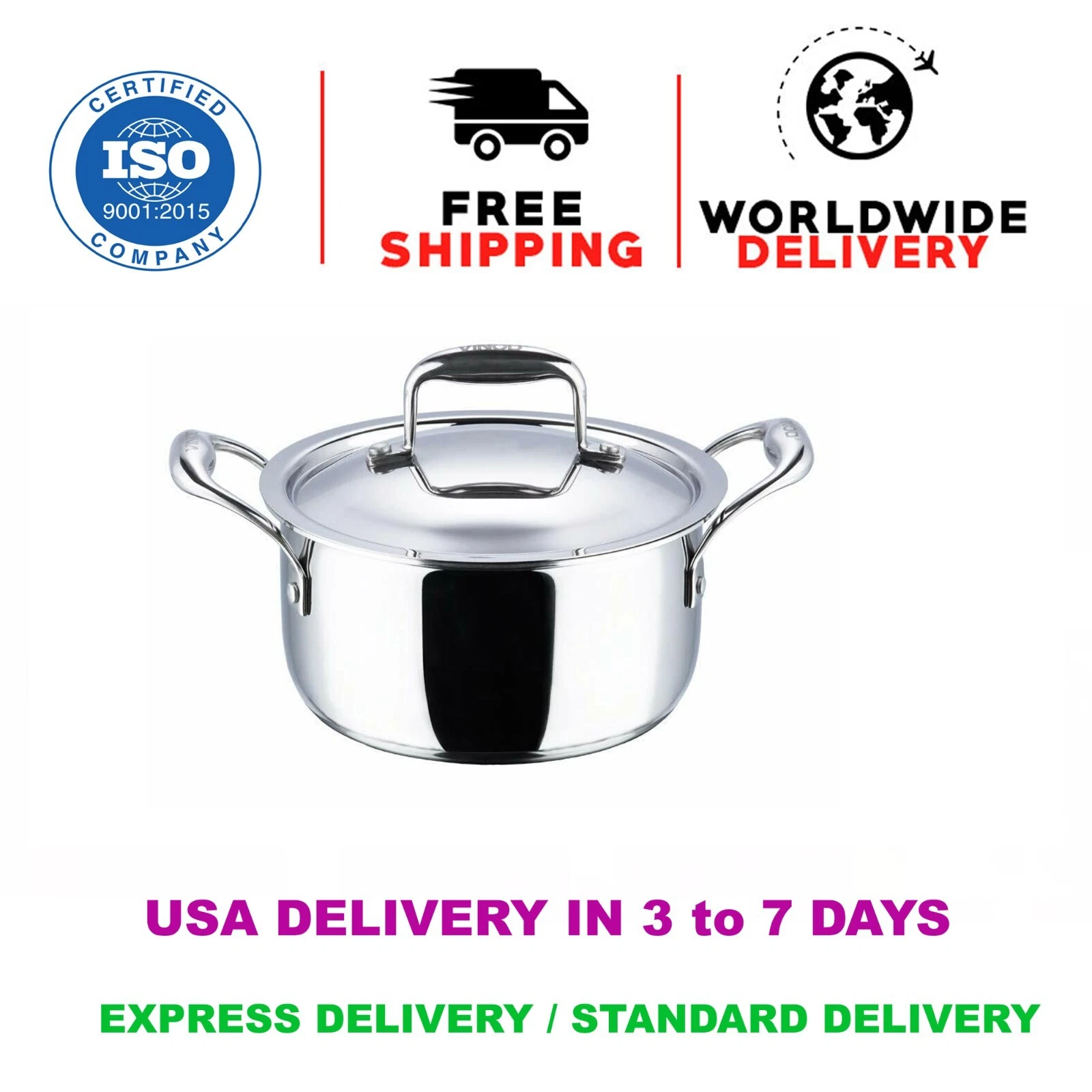 Vinod Triply Stainless Steel Saucepot Biryani Pot 3 Liter 20 cm With Lid