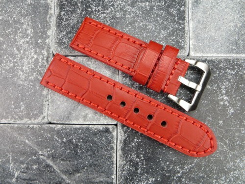 26mm New BIG CROCO Leather Strap Red Watch Band Pre-V Buckle PANERAI Red - Picture 3 of 19