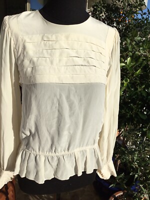 Blouse 100% Soie écru Sandro Taille 36 - État Très Bon, Coupe Classique Manches Longues