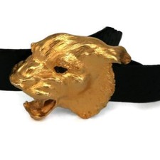 Vintage 1986 Christopher Ross Leather Belt w/24K Gold Plated Buckle 34" Dog Wolf