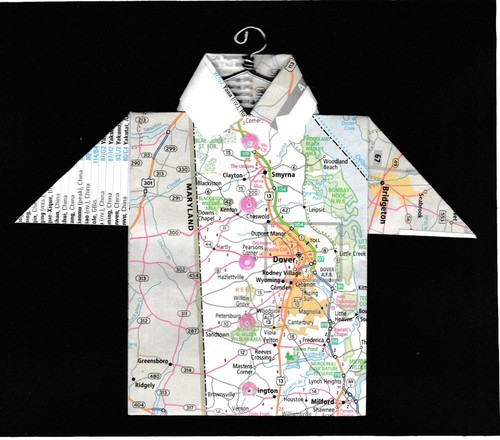Origami Map Shirt Delaware, Maryland, Dover, Smyrna, Milford, Camden, Clayton - Bild 1 von 2