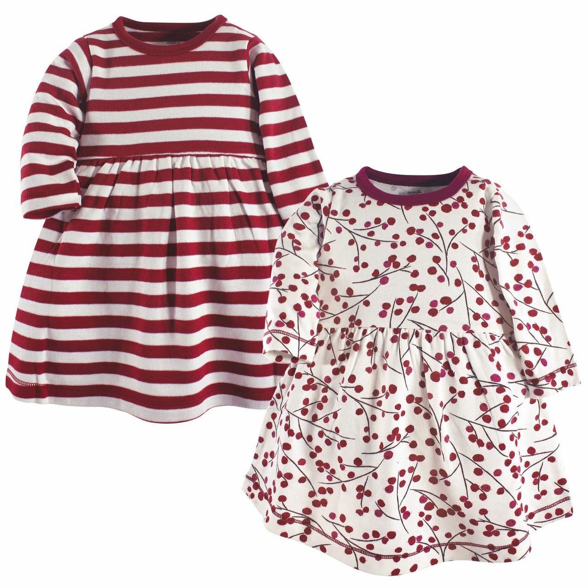 Touched by Nature Baby and Toddler Girl Organic Cotton Long-Sleeve Dresses 2pk, Berry Branch, 2 Toddler
