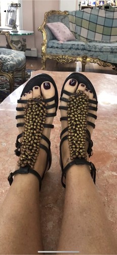 SOPHIA COSTAS brown leather / gold embellished sandals size 8 - Picture 3 of 7