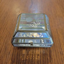 Glass Mirrored Box Vintage Jewelry/ Trinket Display Box Etched Glass 5" 5" 3"