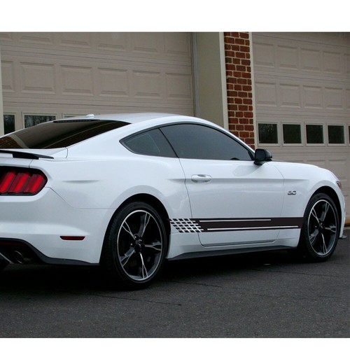 2pcs 78'' Black Racing Lattice Stripe Side Body Door Skirt Vinyl Decal Sticker - Afbeelding 3 van 6