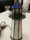 Vintage 10” Stained Glass Lighthouse Tiffany Style Accent Table Lamp