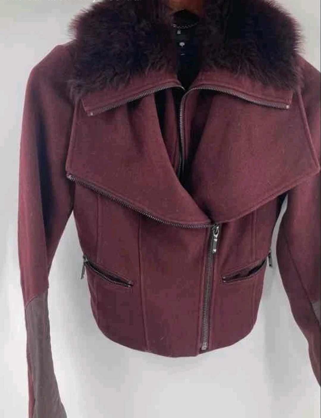 BCBGMAXAZRIA Womens Burgundy Long Sleeve Pockets Full-Zip Jacket Size Small