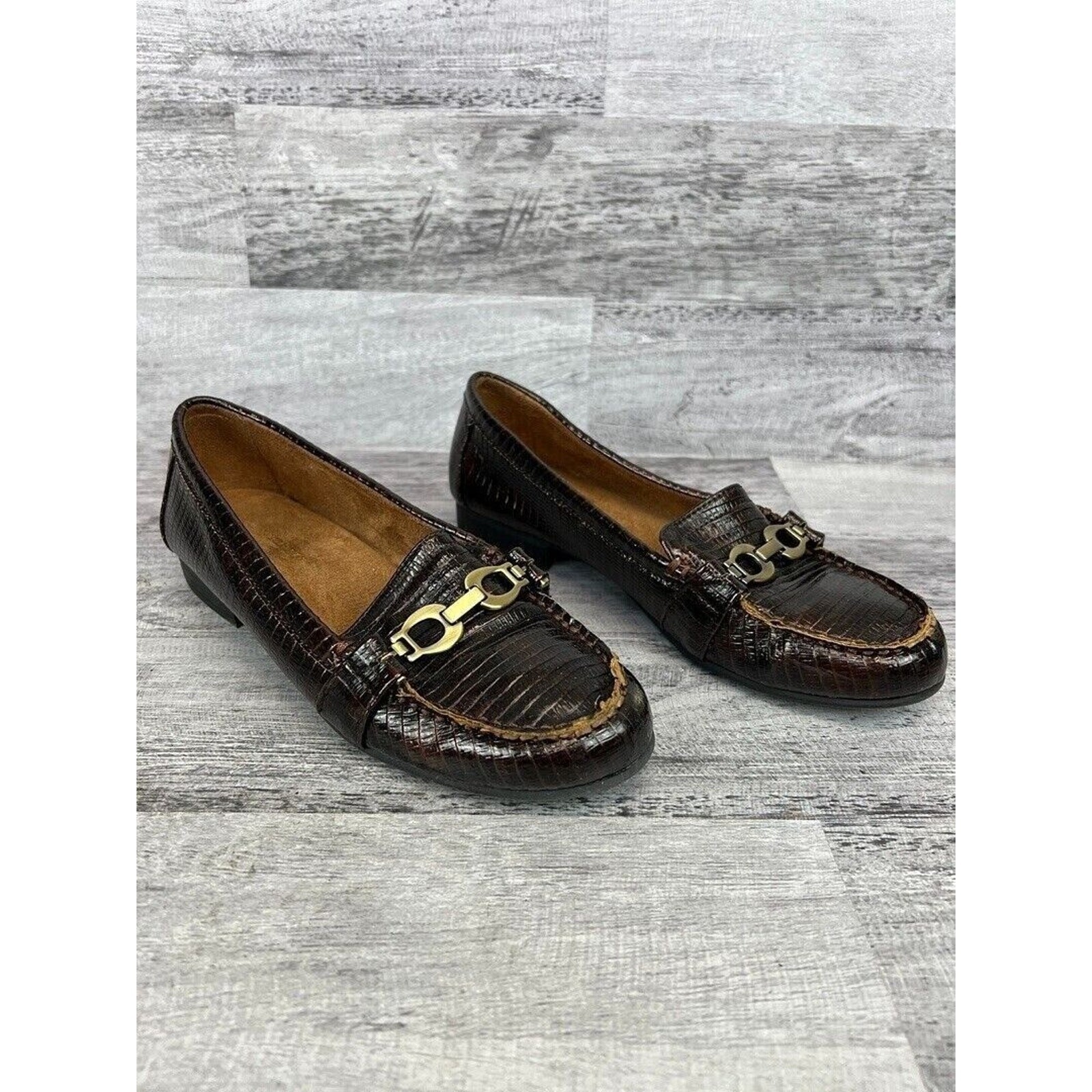 Naturalizer Womens Loafers Size 7.5 Brown Croc Pattern Slip-On Dress Shoes