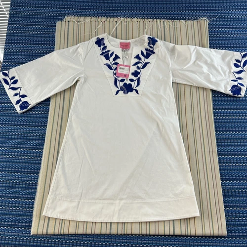 NUOVO abito tunica Kate Spade zig zag donna XS bianco fresco ricamato donna 8104