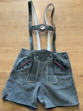 Traditional Lederhosen Leather Shorts 42 Gray Green Suede Suspender Bavarian