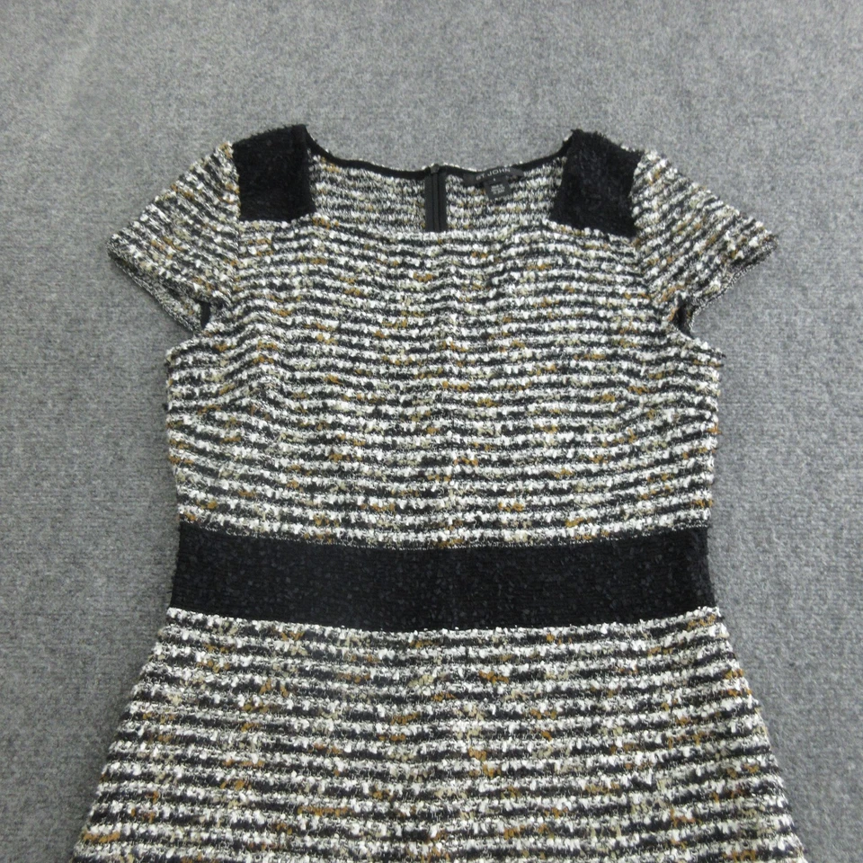 Vestido St John Feminino 6 Preto Branco Dourado Tweed Boucle Malha Manga Curta Bainha - Imagem 2 de 4