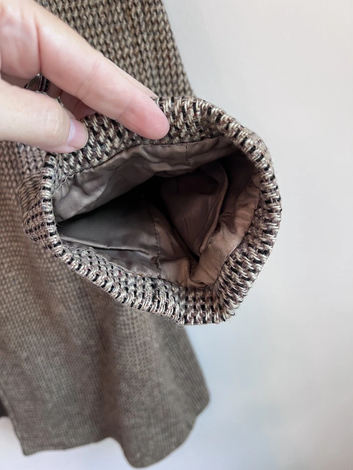 Post And Coach Mid Century 100% Wool Overcoat Brown Cream Check Size 44 - Image 4 of 4