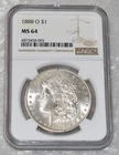1888 O MORGAN 90% SILVER $1 DOLLAR NGC CERTIFIED MS 64 MS64 NEW ORLEANS US COIN