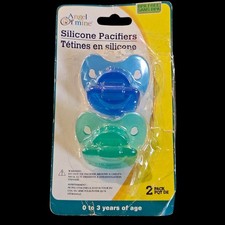 Pack of 2 Angel of Mine Silicone Pacifiers Blue Green BPA Free New Age 0 - 3 Yrs