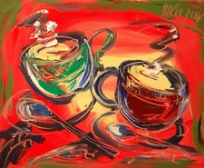 HAPPY TEA PAINTING Expressionist MODERN ART ORIGINAL  OIL  G98