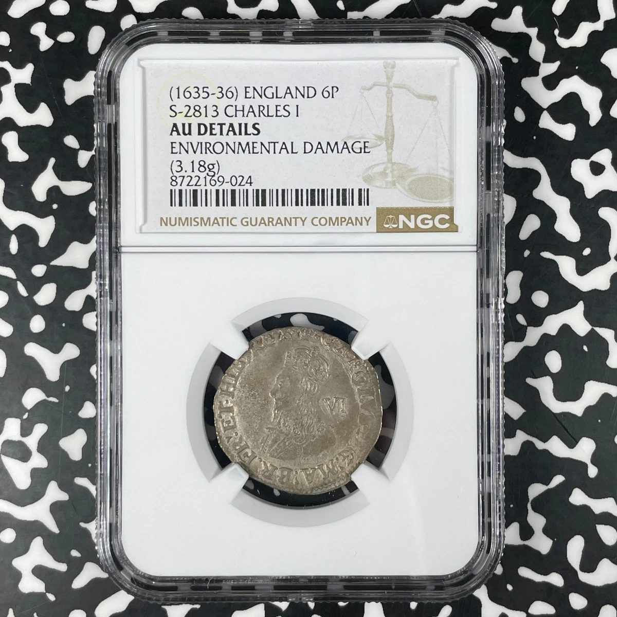 1635-36) G.B Charles I 6 Pence NGC AU Details Lot#G1784 Silver! S