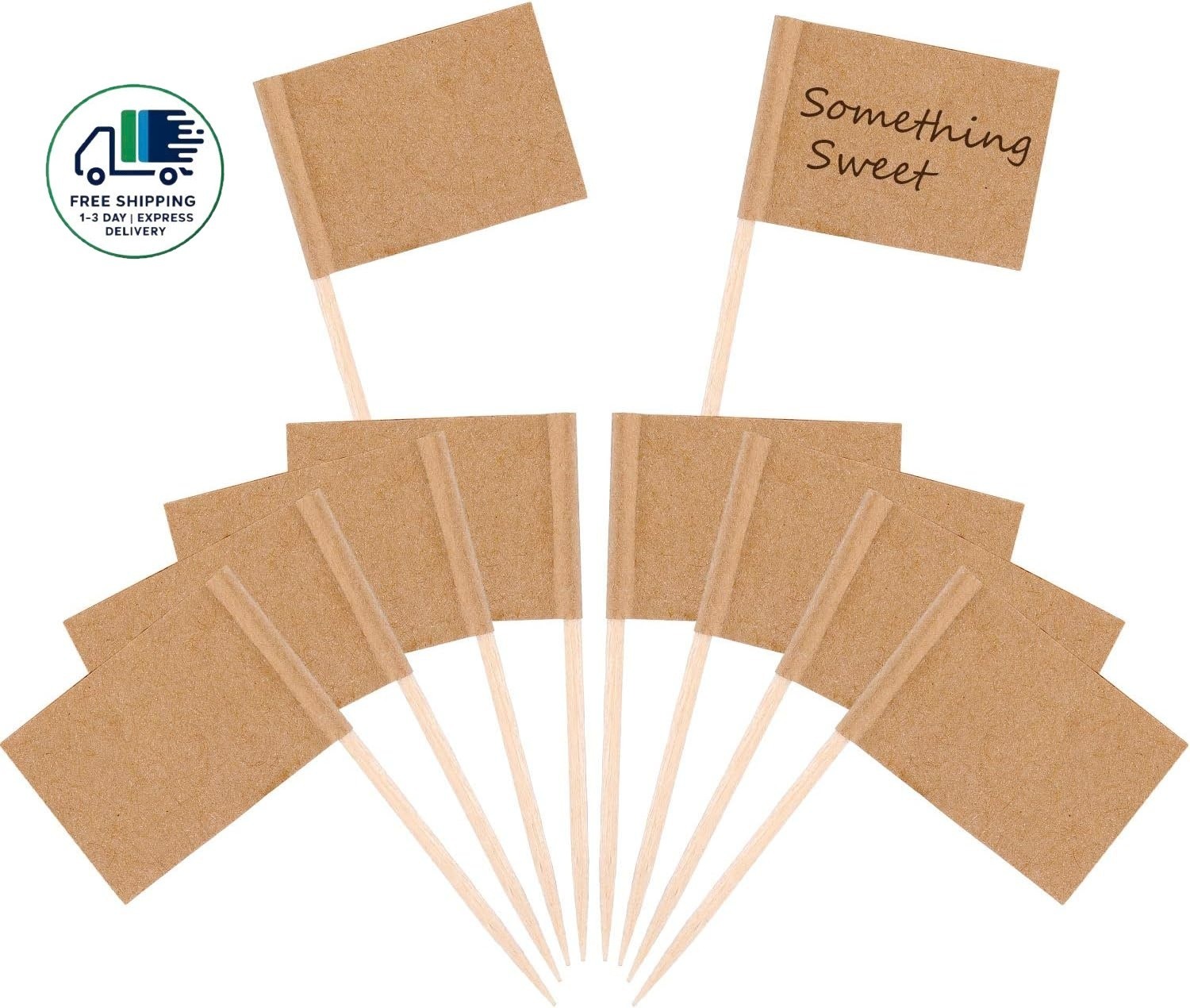 100 white wooden cheese markers - food labels & toothpick flags