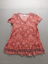 Knox Rose Women Dress XL Coral Floral Short Sleeve V Neck Pullover Comfort Boho