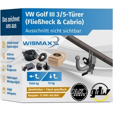 ANHÄNGERKUPPLUNG für VW Golf III Fließheck 91-97 abnehmbar GDW +13pol E-Satz