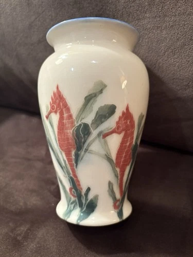Beautiful Rare 1944 Rookwood Edward T. Hurley Seahorses Decorated Pottery Vase￼￼