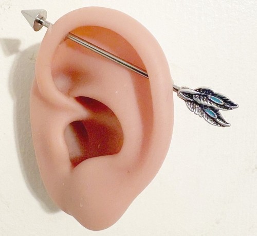 Feather n Spike INDUSTRIAL Barbell Surgical Steel 14g ALL LENGTHS - Picture 11 of 12