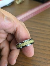MEN'S RING 14 TUNGSTEN CARBIDE BEVELED EDGE Yellow CARBON FIBER INLAY