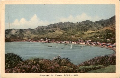 Kingstown St Vincent Sailboats in Harbor c1930-50s Vintage Postcard