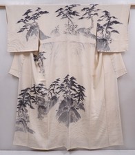 6210T07z920 Vintage Japanese Kimono Silk TSUKESAGE Pine Off-white