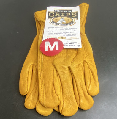 Wells Lamont Grips Genuine Leather Work Gloves, Men's Size M, 7129M