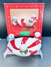 Peppermint Lane Snowmen Candy Treat Dish Bowl...